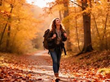 Person walking along a forest path during autumn, symbolizing life transitions and personal growth in Ottawa.